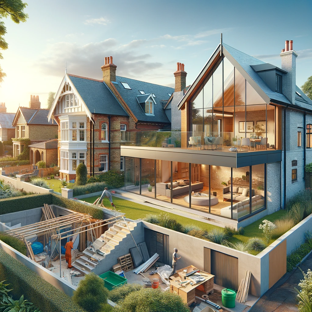 DALL·E-2024-01-03-13.51.22-A-picturesque-scene-depicting-a-modern-home-extension-under-construction-featuring-a-mix-of-traditional-and-contemporary-architecture.-The-original-h.png