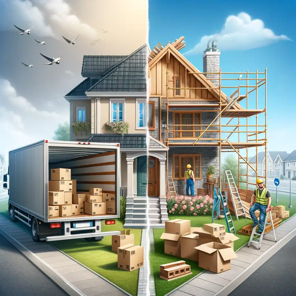 A-visual-comparison-between-moving-to-a-new-home-and-building-a-home-extension.-The-image-should-split-in-two-with-one-side-depicting-a-moving-truck-.webp