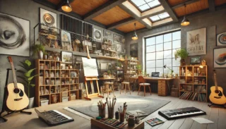 Creative studio loft with workspace and natural light