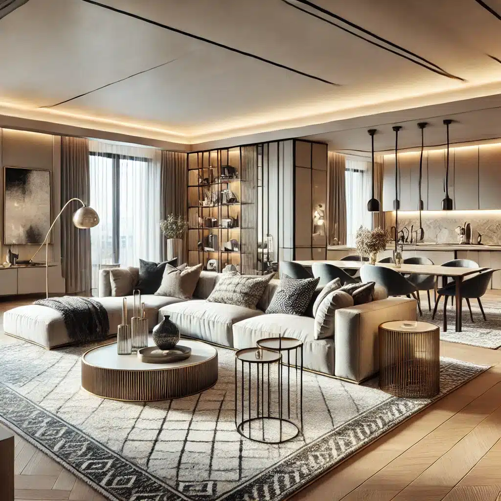Spacious open-plan living room with bespoke features
