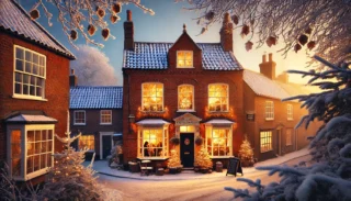 a house with lights on the windows