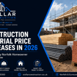 Construction Material Price Increases 2026 showing building materials on a Norfolk construction site by Stellar Construction