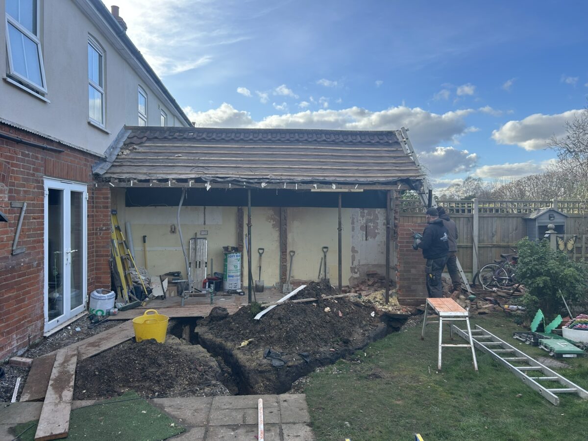 Rear elevation of the South Walsham home before construction