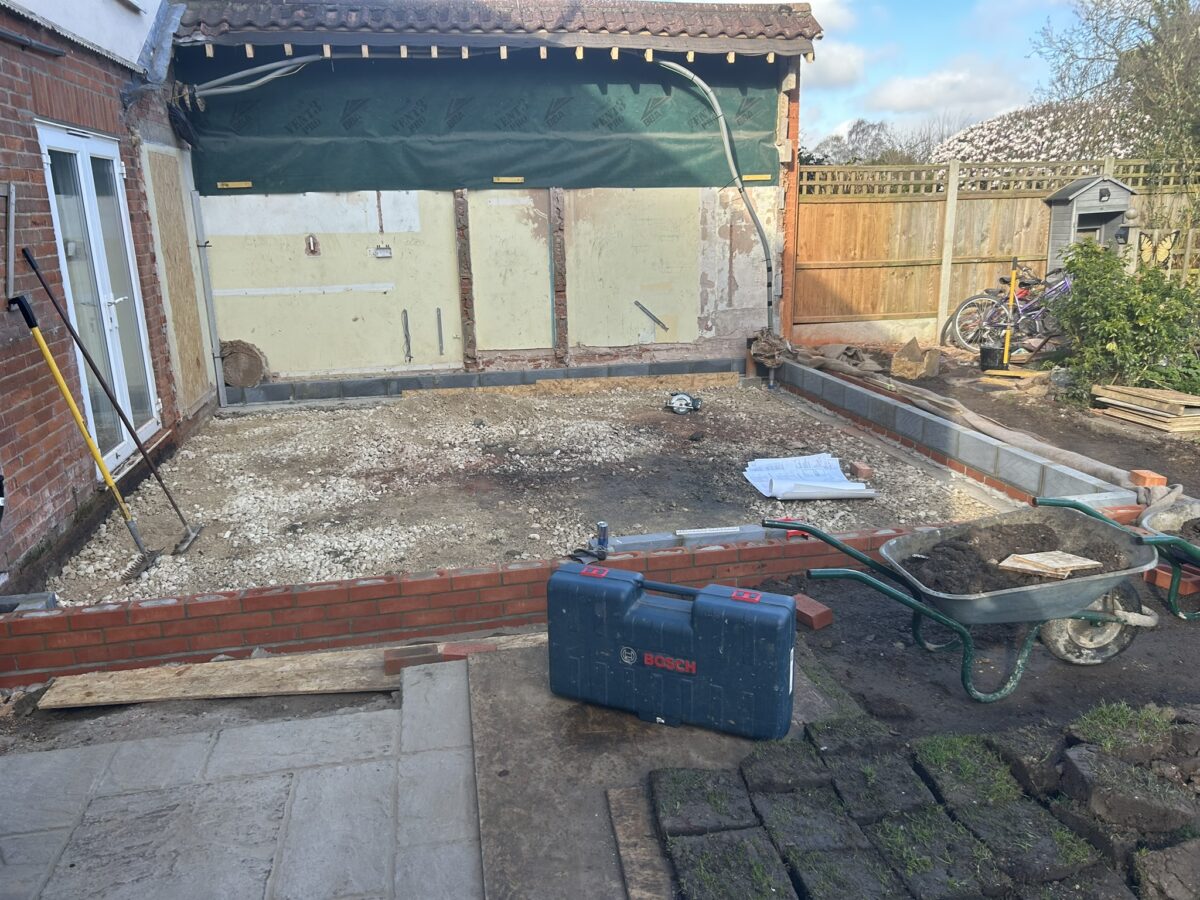 Prepared foundations for the new South Walsham rear extension